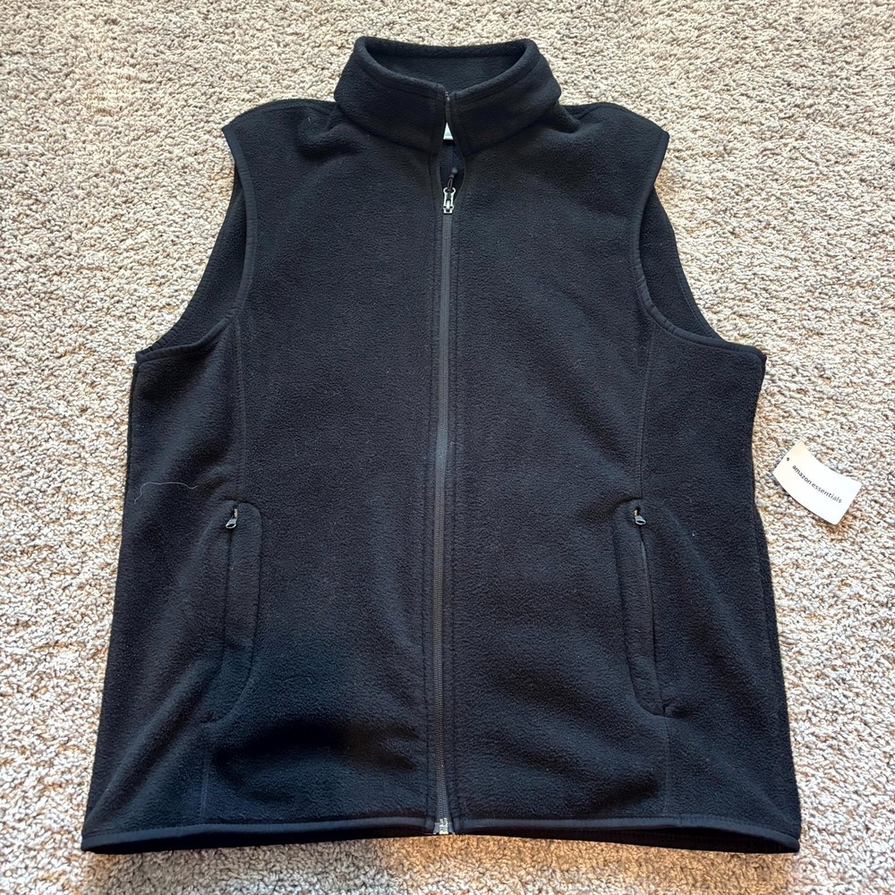 Amazon Essentials Black Fleece Vest Large Full Zip Recycled Polyester